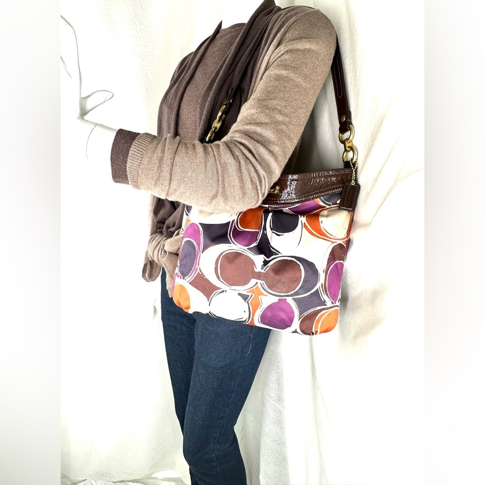 Coach Ashley F20016 Hand Drawn Scarf Print Multicolor Hippie Shoulder Bag Purse - Picture 2 of 14
